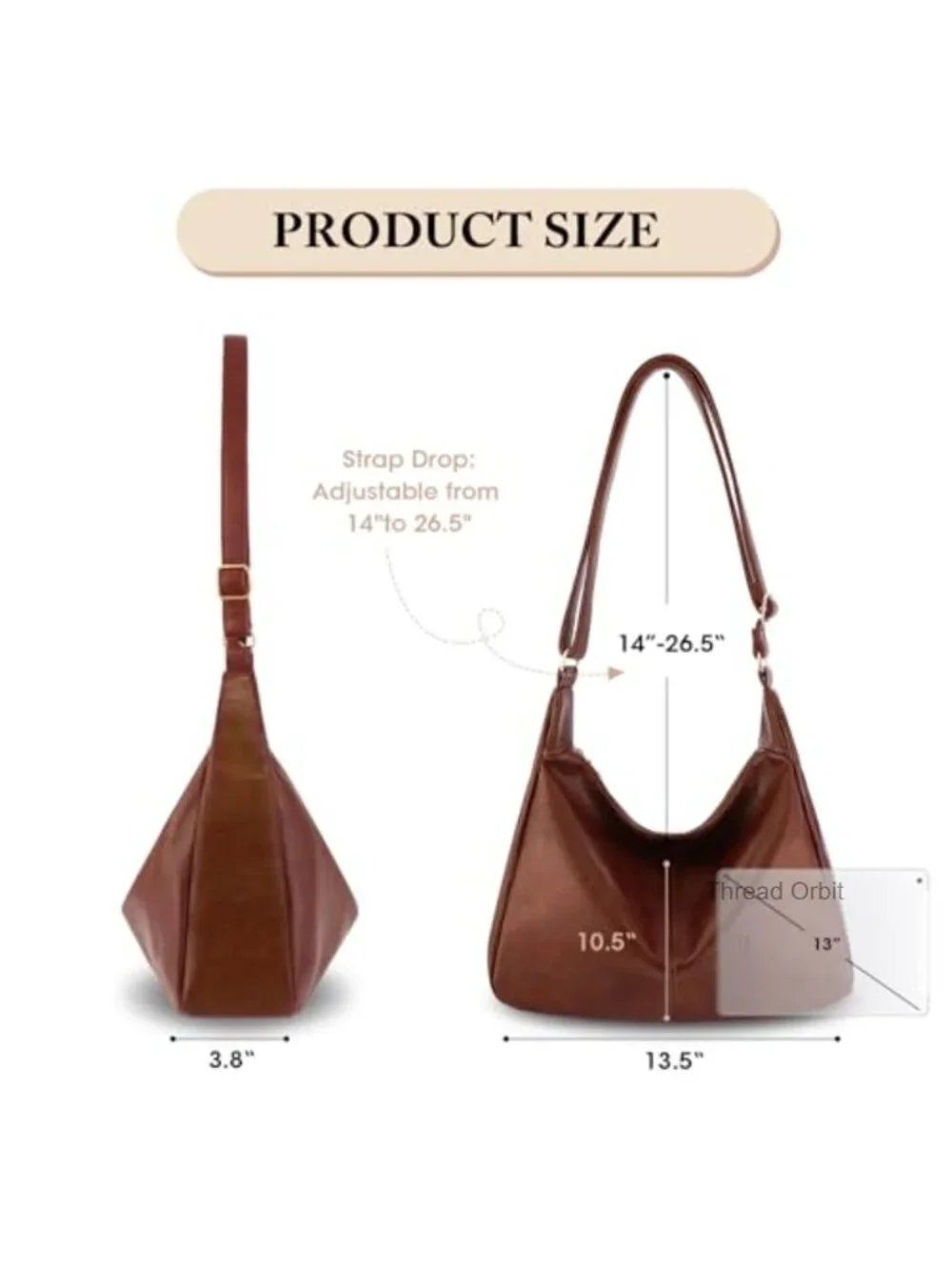 Foldable Leather Slouchy Shoulder Bag Crossbody Purse